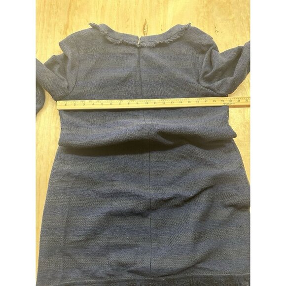 Trina Turk Navy Blue Tweed Dress Fringe Shift Career Sz 12 Textured Knit Party - Picture 6 of 6